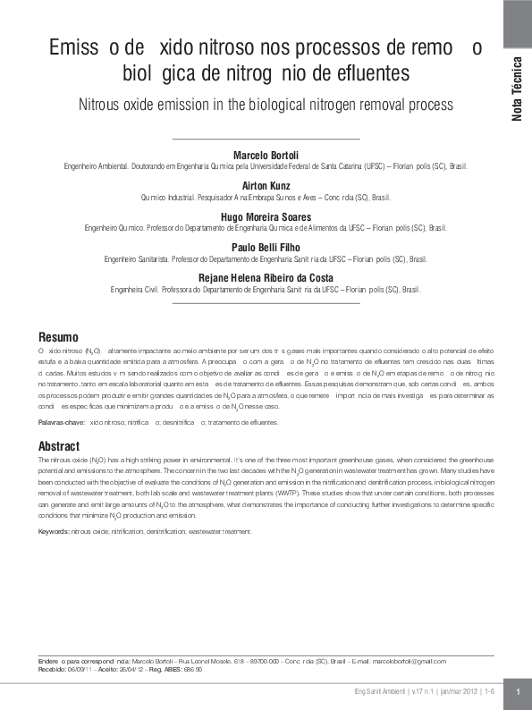(PDF) Nitrous oxide emission in the biological nitrogen removal process