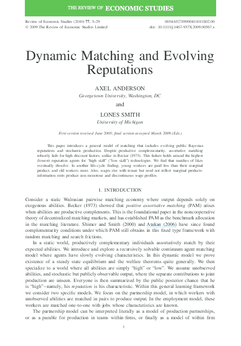 (PDF) Dynamic Matching and Evolving Reputations
