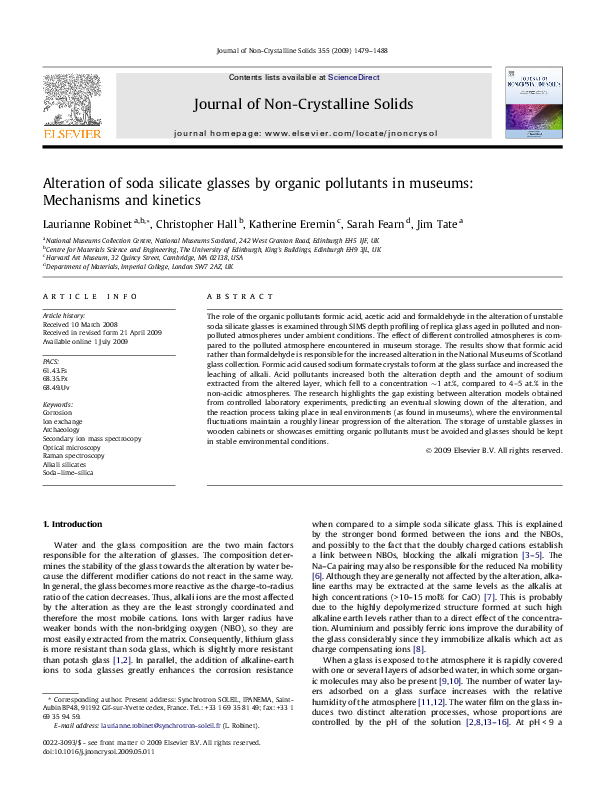 (PDF) Alteration of soda silicate glasses by organic pollutants in ...