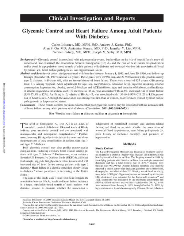 (PDF) Glycemic Control and Heart Failure Among Adult Patients With Diabetes