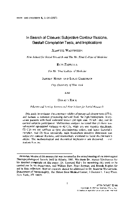(PDF) In search of closure: Subjective contour illusions, gestalt ...