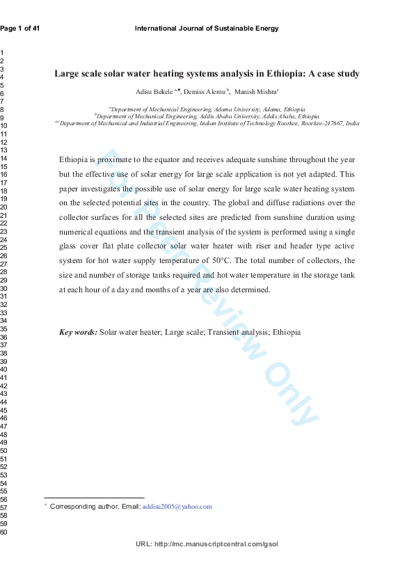 (PDF) Large-scale solar water heating systems analysis in Ethiopia: a ...