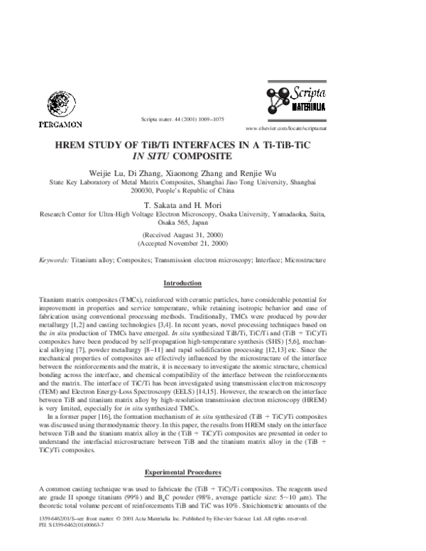 (PDF) HREM study of TiB/Ti interfaces in a TiB-TiC in situ composite