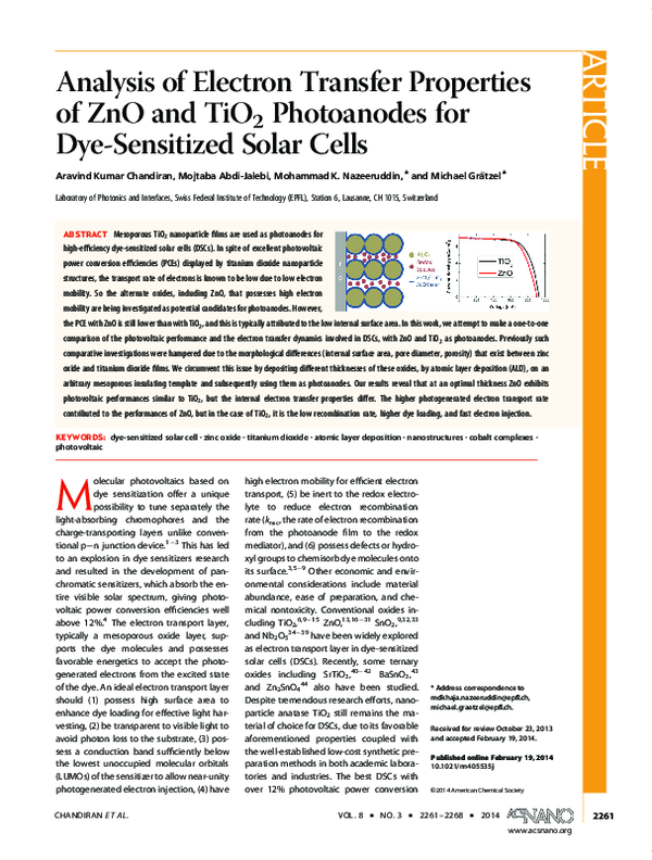 (PDF) Analysis of Electron Transfer Properties of ZnO and TiO 2 ...