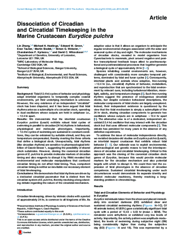 (PDF) Dissociation of Circadian and Circatidal Timekeeping in the ...