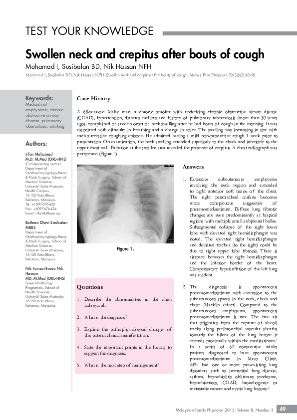 Pdf Swollen Neck And Crepitus After Bouts Of Cough Irfan Mohamad Academia Edu