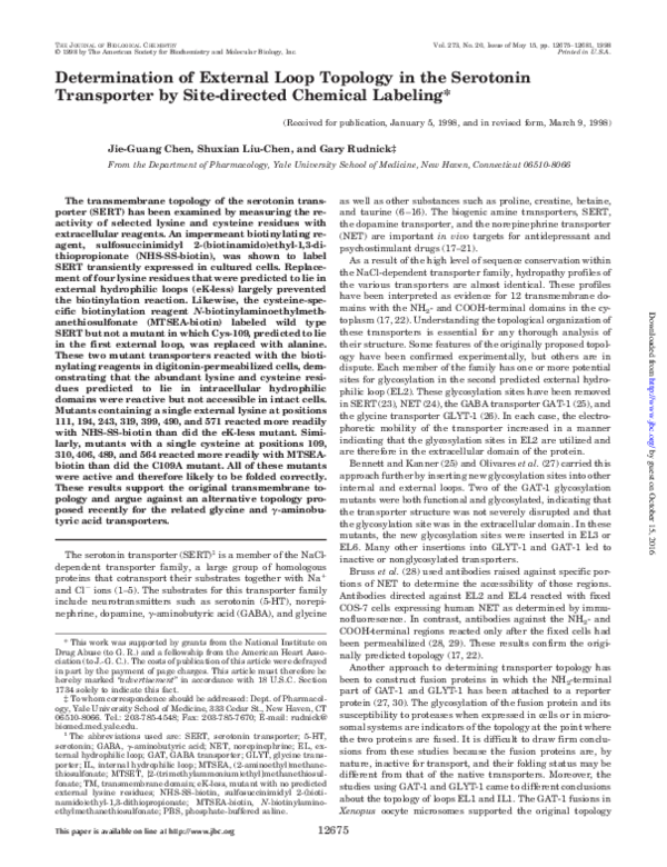 (PDF) Determination of External Loop Topology in the Serotonin ...