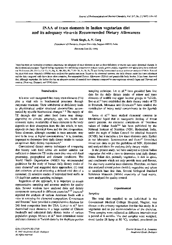 (PDF) INAA of trace elements in Indian vegetarian diet and its adequacy ...