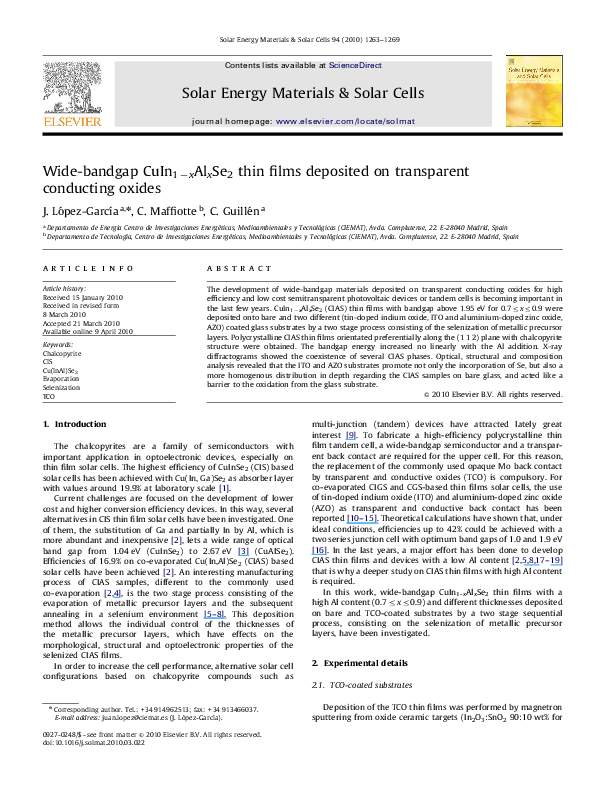 (PDF) Widebandgap CuIn 1− x Al x Se 2 thin films deposited on transparent conducting oxides