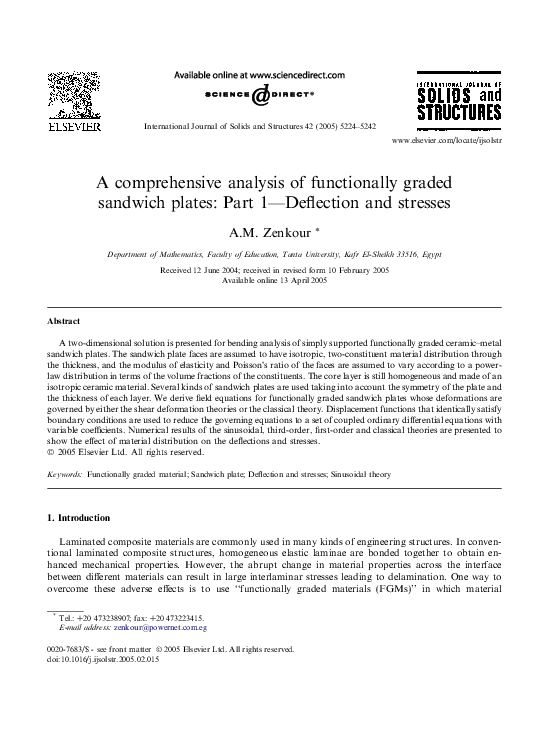 (PDF) A comprehensive analysis of functionally graded sandwich plates ...