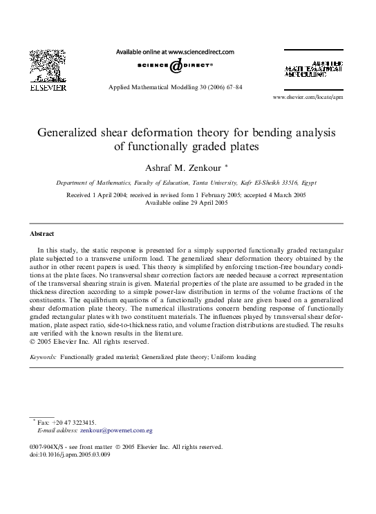 (PDF) Generalized shear deformation theory for bending analysis of ...