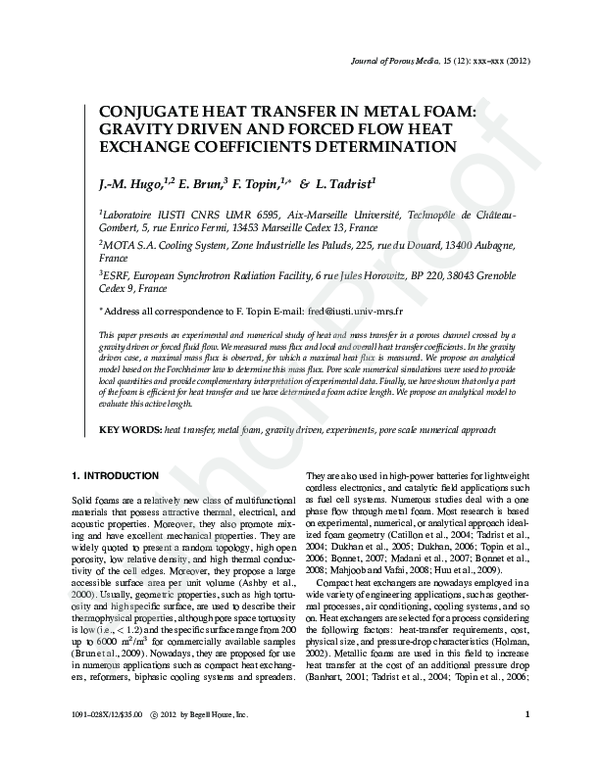 (PDF) Conjugate Heat and Mass Transfer in Metal Foams: A Numerical ...