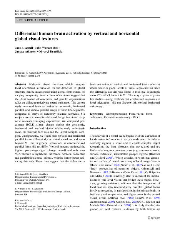 (PDF) Differential human brain activation by vertical and horizontal ...