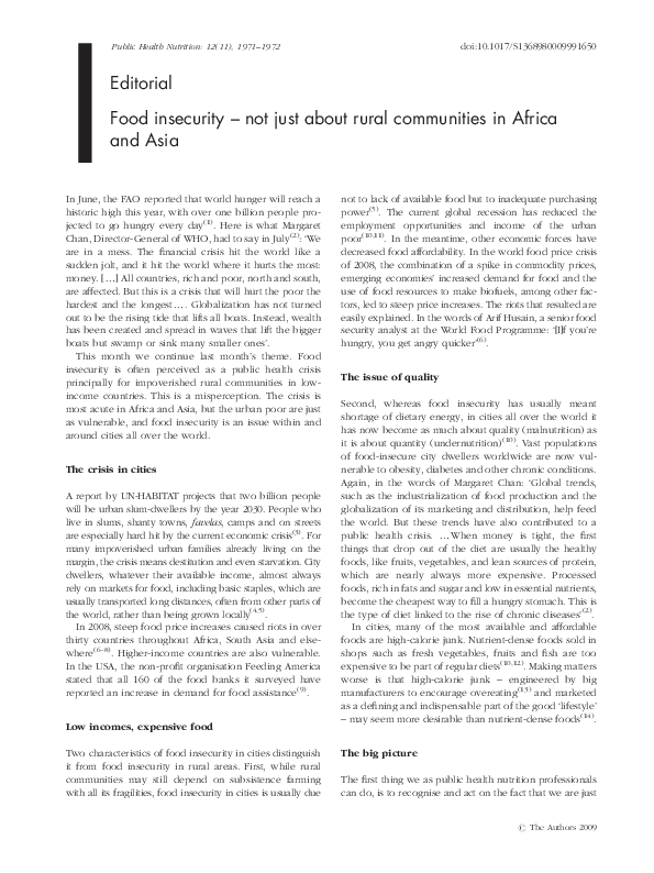 (PDF) Food insecurity – not just about rural communities in Africa and Asia