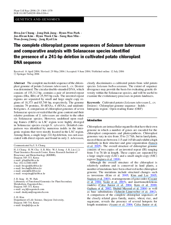 (PDF) The complete chloroplast genome sequences of Solanum tuberosum ...