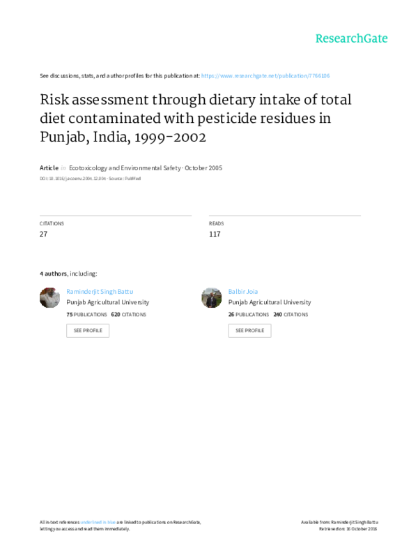 (PDF) Risk assessment through dietary intake of total diet contaminated ...