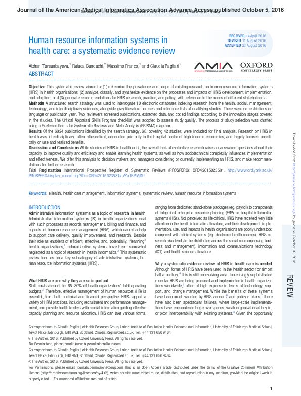 (PDF) Human resource information systems in health care: a systematic ...