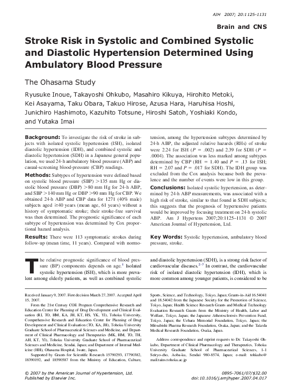 (PDF) Stroke risk in systolic and combined systolic and diastolic ...