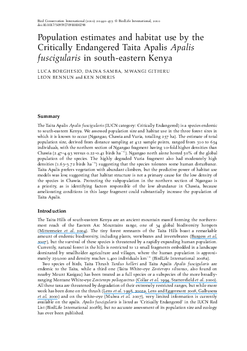(PDF) Population estimates and habitat use by the Critically Endangered