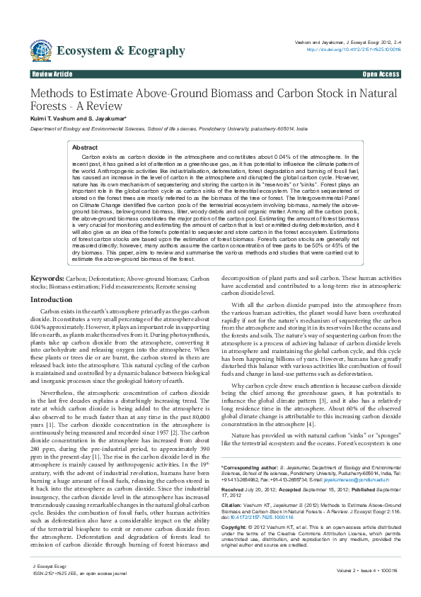 (PDF) Methods to estimate above ground biomass and carbon stock in ...