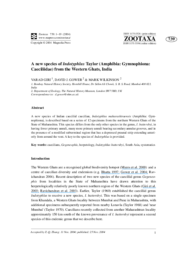 (PDF) New Indotyphlus Species from Western Ghats