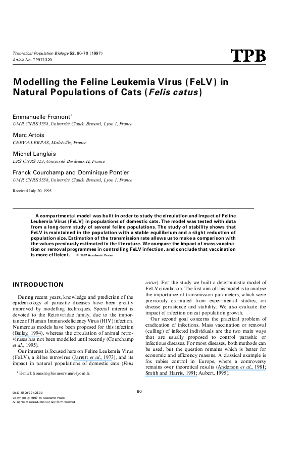 View of (PDF) Modelling the Feline Leukemia Virus (FeLV) in Natural Populations ...