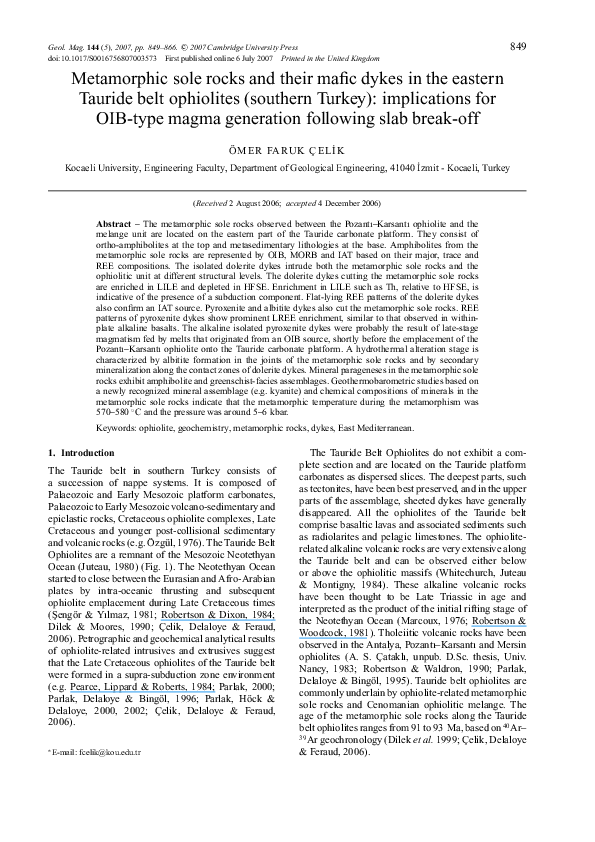 (PDF) Metamorphic sole rocks and their mafic dykes in the eastern ...