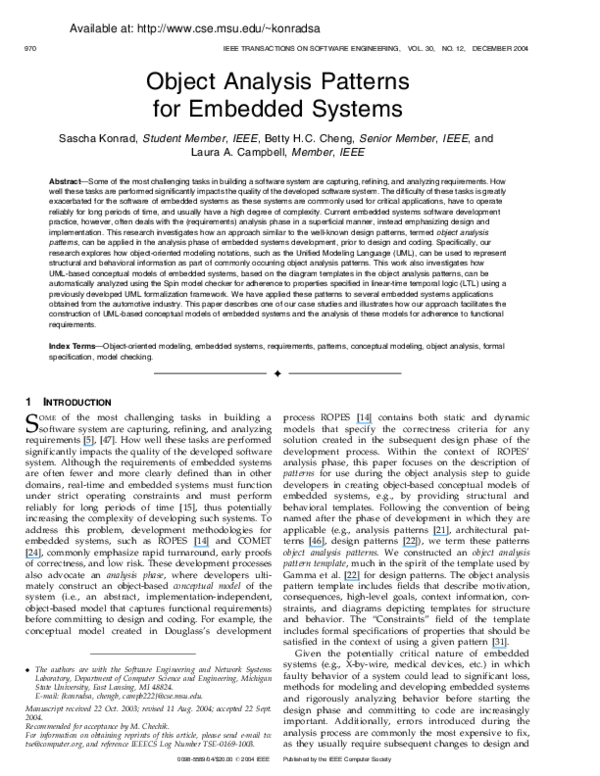 (PDF) Object Analysis Patterns for Embedded Systems