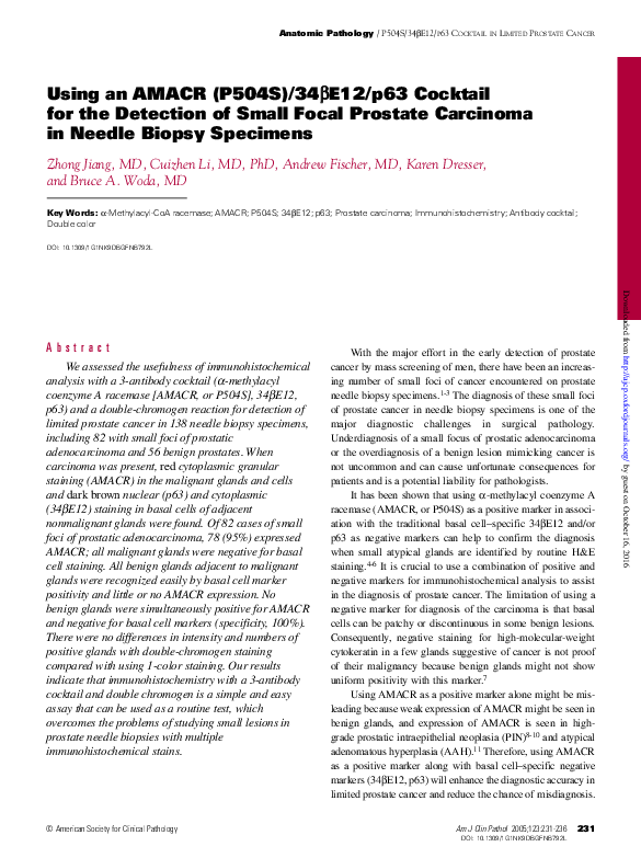 (PDF) Using an AMACR (P504S)/34bE12/p63 Cocktail for the Detection of ...