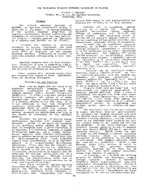 (PDF) The user-level semantic matching capability in MACSYMA
