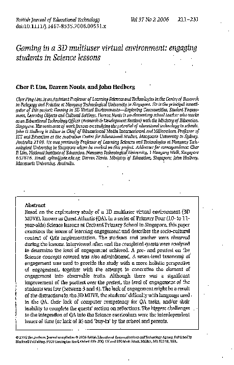 (PDF) Gaming in a 3D multiuser virtual environment: engaging students ...
