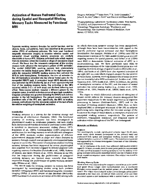 (PDF) Activation of Human Prefrontal Cortex during Spatial and ...
