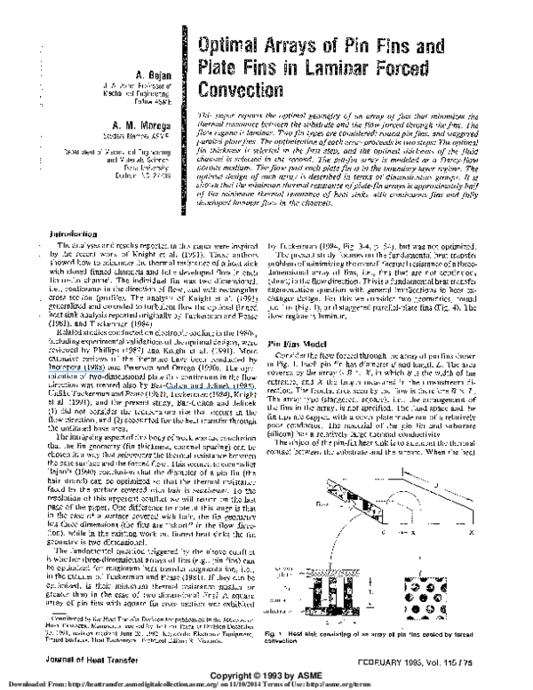 (PDF) Optimal Arrays of Pin Fins and Plate Fins in Laminar Forced