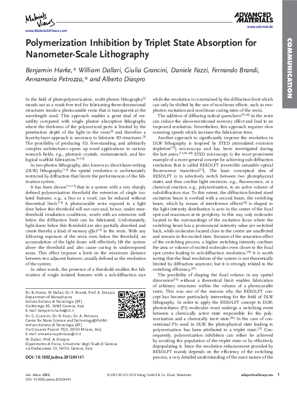 (PDF) Polymerization inhibition by triplet state absorption for