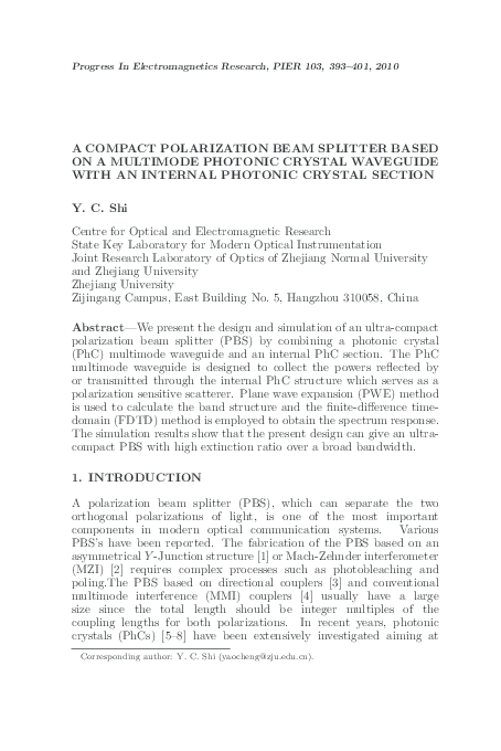 (PDF) A COMPACT POLARIZATION BEAM SPLITTER BASED ON A MULTIMODE ...