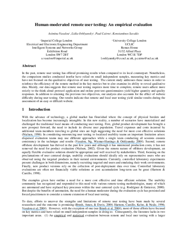 (PDF) Human-moderated remote user testing: An empirical evaluation