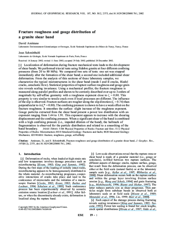 (PDF) Fracture roughness and gouge distribution of a granite shear band