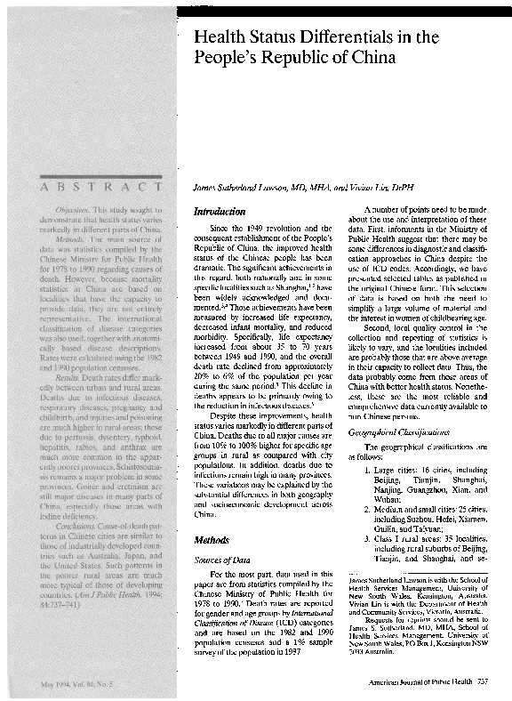 (PDF) Health status differentials in the People's Republic of China