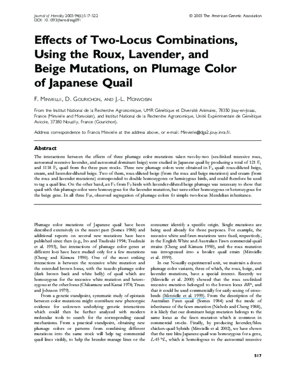 (PDF) Effects of two-locus combinations, using the roux, lavender, and ...