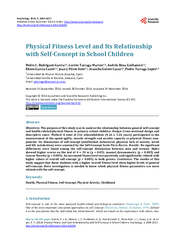  PDF Physical Fitness Level And Its Relationship With Self Concept In 