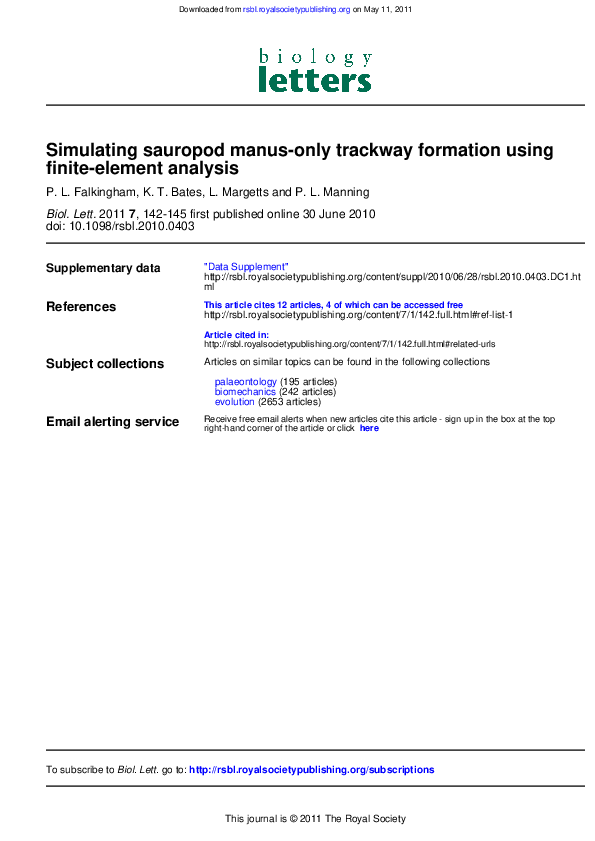 (PDF) Simulating sauropod manus-only trackway formation using finite ...