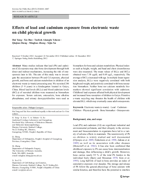 (PDF) Effects of lead and cadmium exposure from electronic waste on ...