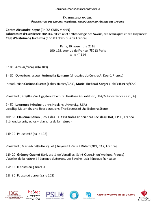 PROGRAMME Journée d'études internationale L'ATELIER DE LA NATURE