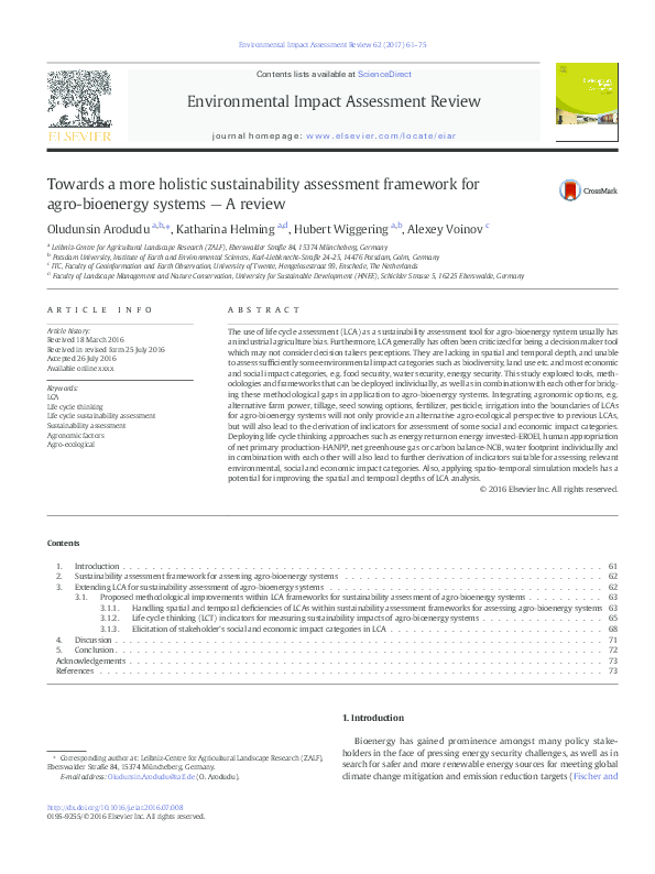 (PDF) Towards a more holistic sustainability assessment framework for ...