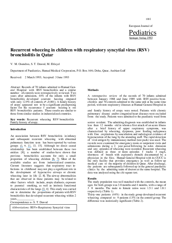 (PDF) Recurrent wheezing in children with respiratory syncytial virus ...
