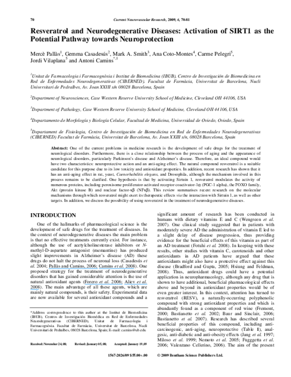 (PDF) Resveratrol and Neurodegenerative Diseases: Activation of SIRT1 ...