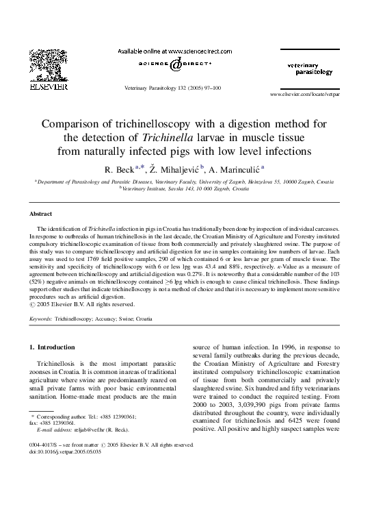 (PDF) Comparison of trichinelloscopy with a digestion method for the detection of Trichinella