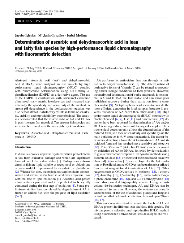 (PDF) Determination of ascorbic and dehydroascorbic acid in lean and ...