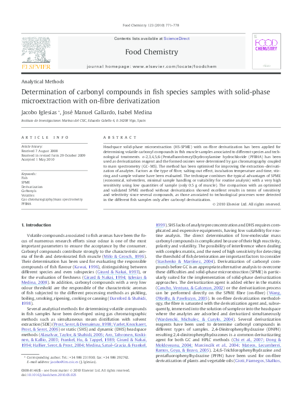 (PDF) Determination of carbonyl compounds in fish species samples with ...