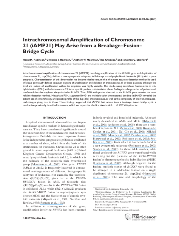 (PDF) Intrachromosomal amplification of chromosome 21 (iAMP21) may ...